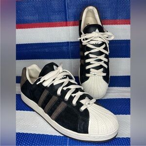🥳✨ Adidas Superstar ll Royal Black and Brown Leather Suede Sneakers Men Size 12